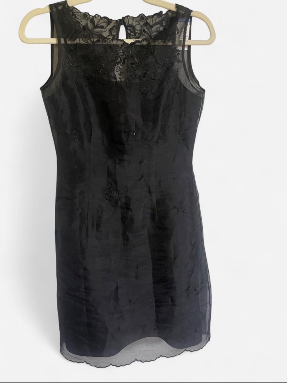 Vintage Ann Taylor Silk Organza Black Lace Cocktail Dress 0P Whimsigoth Y2K